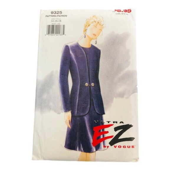 Vintage 1990s Vogue Sewing Pattern 9325 Misses Jacket Dress Sz 14-18 Uncut - Picture 1 of 2